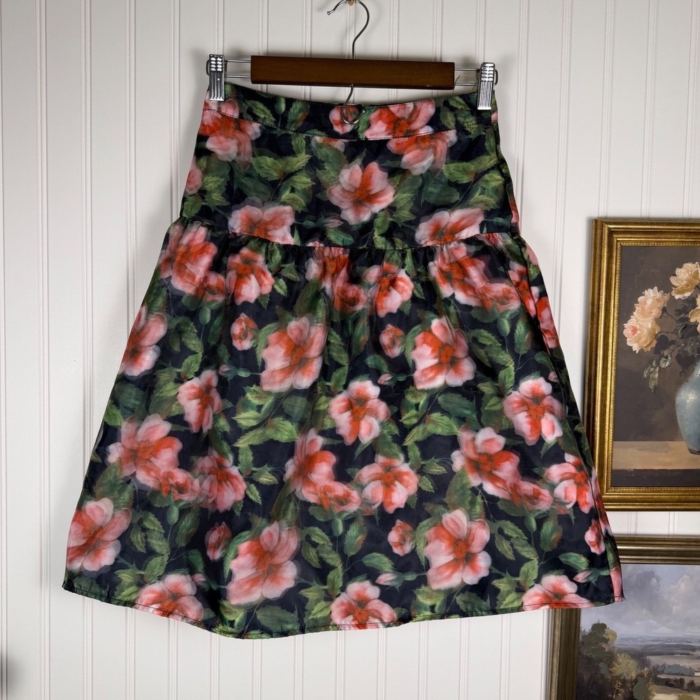 Love Culture‎ Floral Tiered Mini Skirt Pink Orange Green HS3422 Small